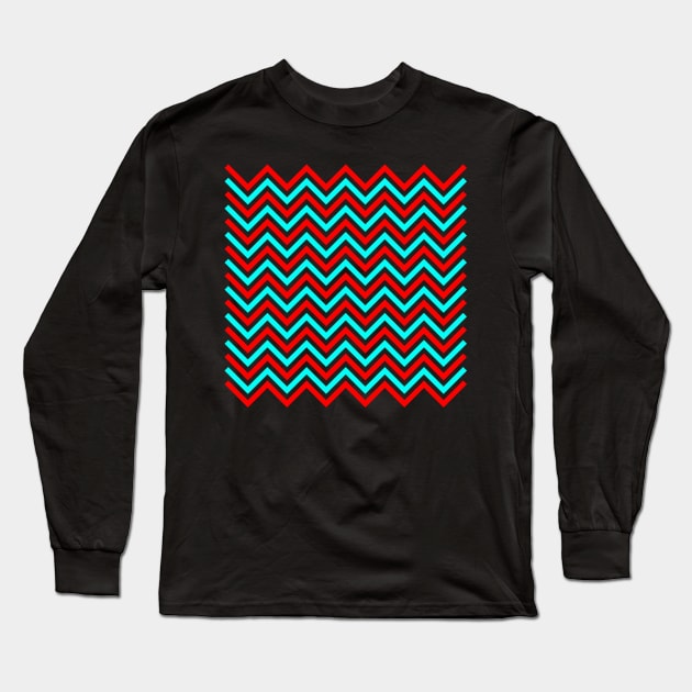 Zigzag Lines - Red Cyan Long Sleeve T-Shirt by SanTees